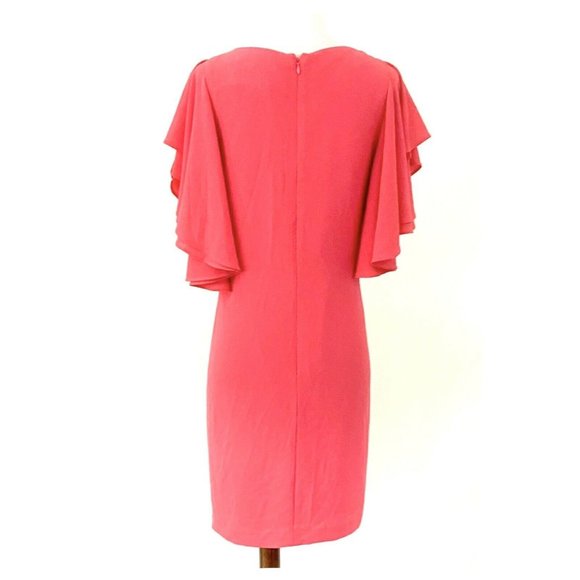 Vince Camuto Flutter Sleeve Crepe Calypso Coral Dress Size 4 - Picture 5 of 8